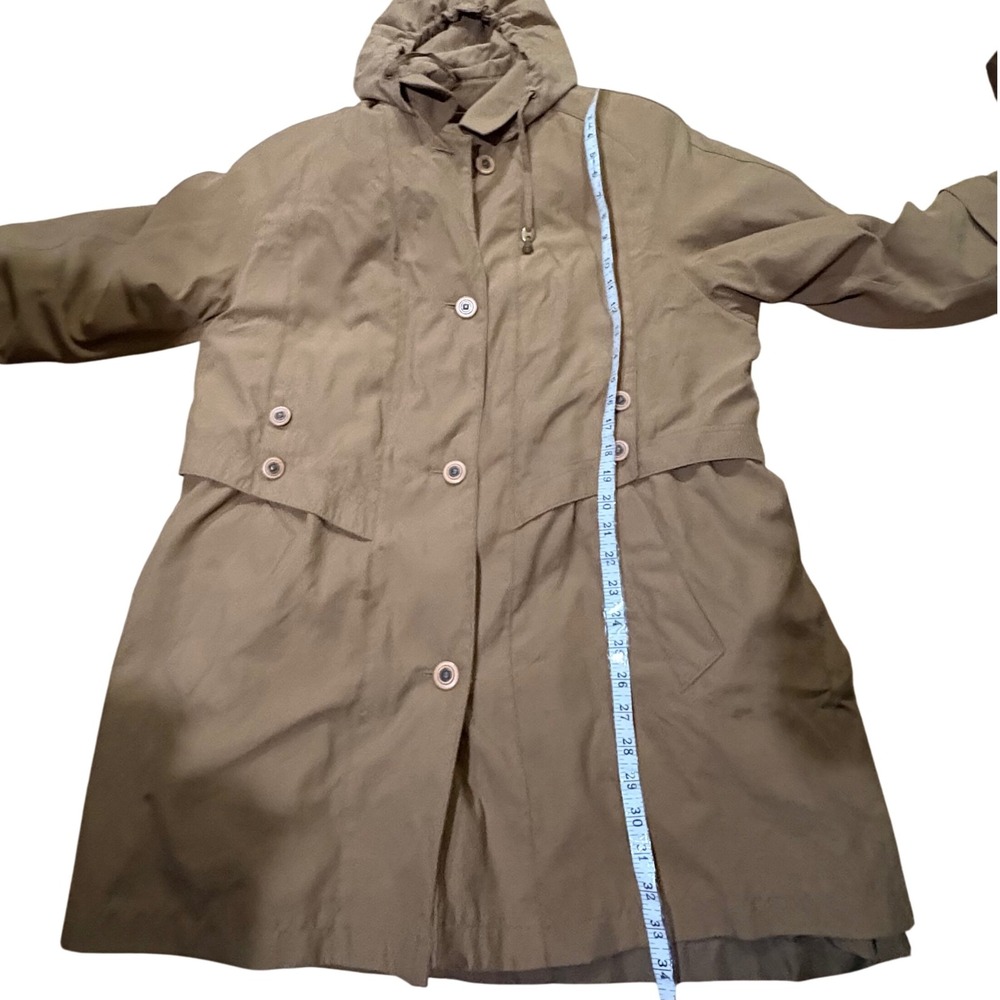 Gallery Trench Coat Removable Hood Classic Rain Coat Button Front Size 12 Medium - Picture 16 of 16